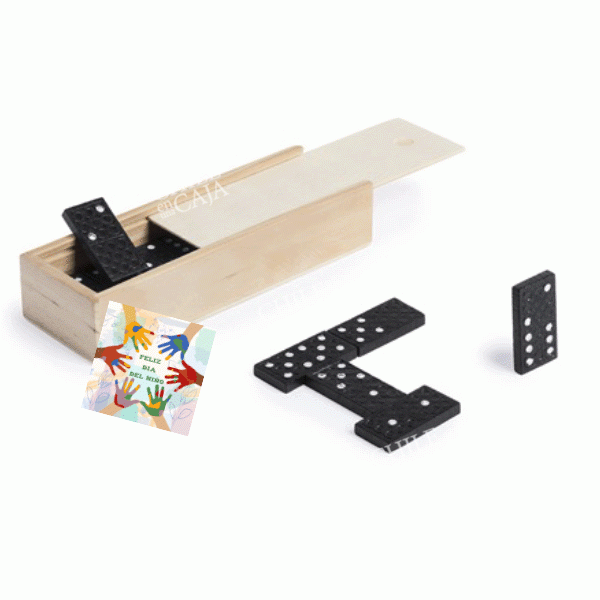CORJUE053 Dominó en caja de madera dados negros