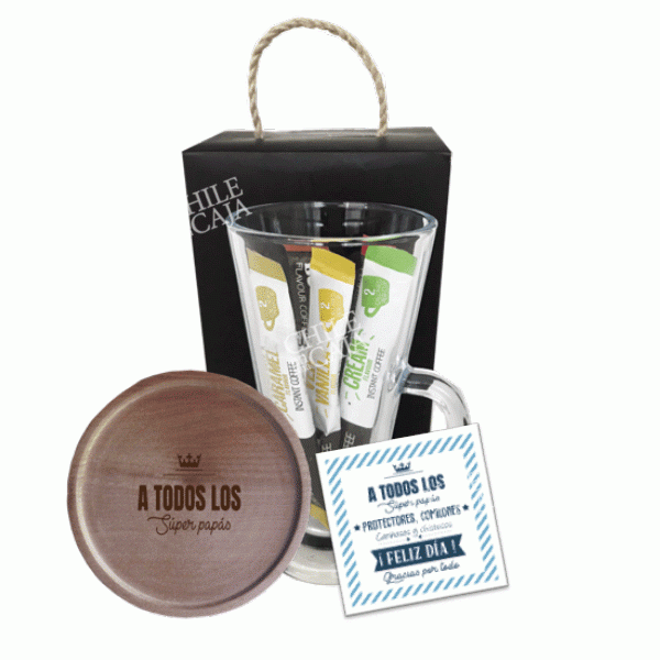 *CORVID036 Tazón de vidrio con café en sachet y posavaso